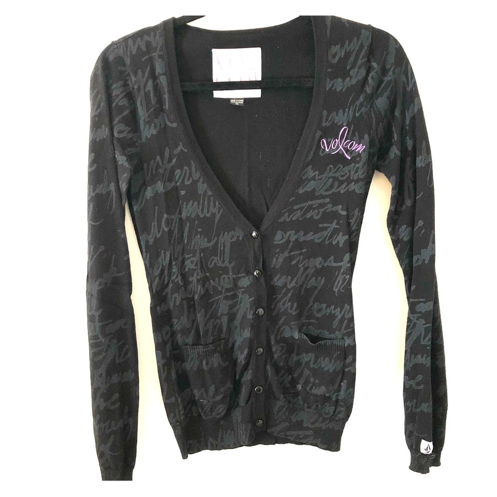Volcom Black/Gray Sweater XS buttons purple